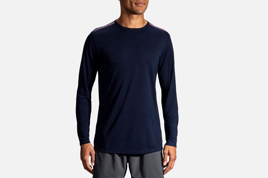 Brooks Distance Men Athletic Wear & Long Sleeve Running Shirt Black ROL046987